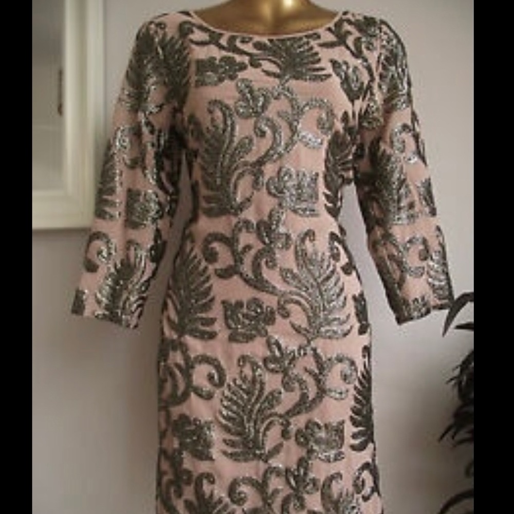 MONSOON ALLY MINK NUDE GOLD/BRONZE EMBELLISHED shift dress